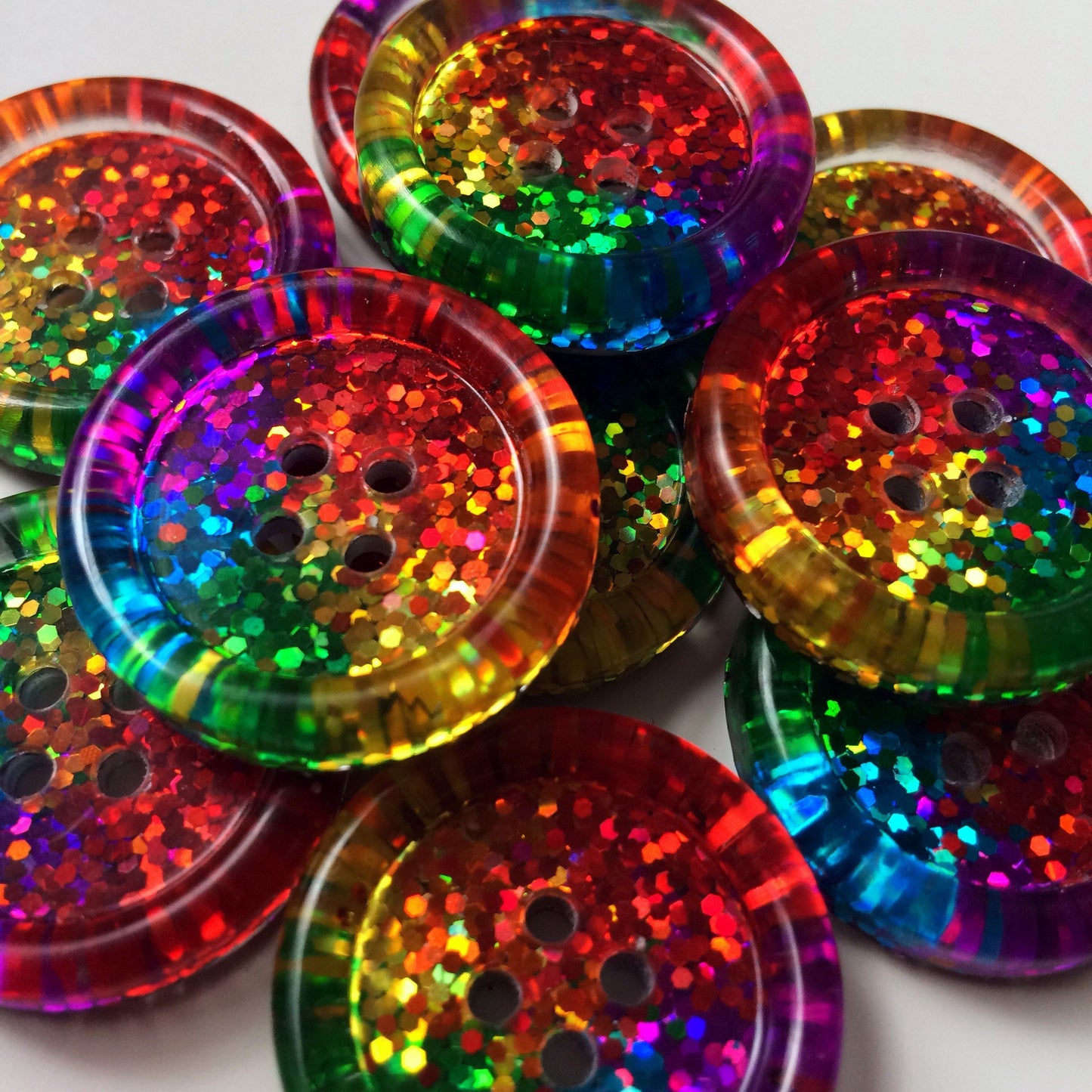 The Ultimate Rainbow Wheel Button – Chunky Resin Button with Dazzling Glitter Wheel Pattern