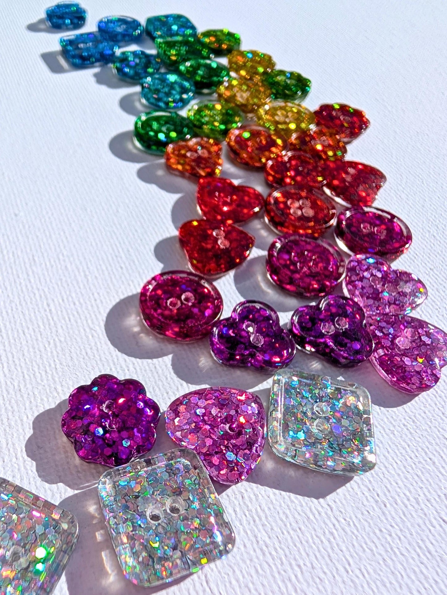 The Mini Rainbow Set – Tiny Sparkly Holographic Resin Buttons in Full Spectrum Colours