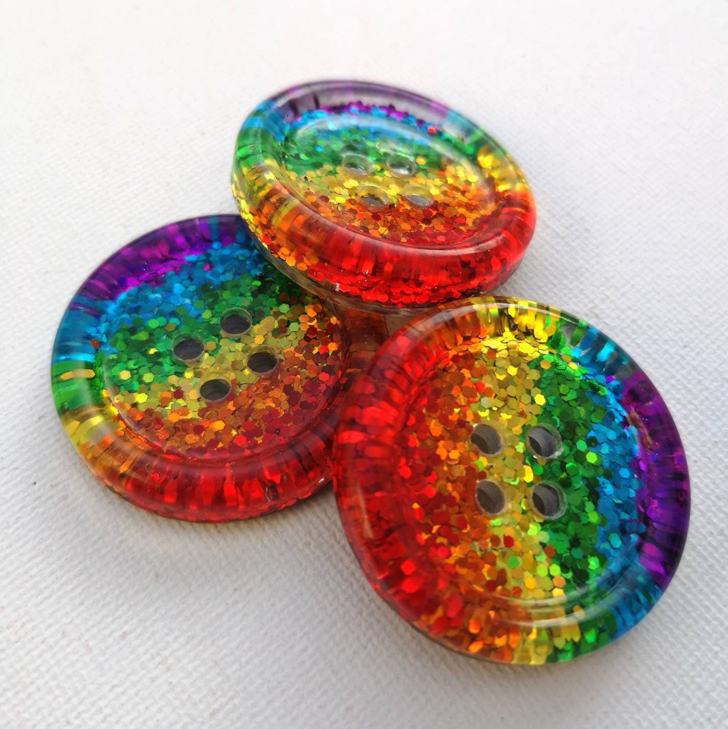Classic Rainbow Stripe Button – Bright Chunky Resin Button Packed with Sparkle