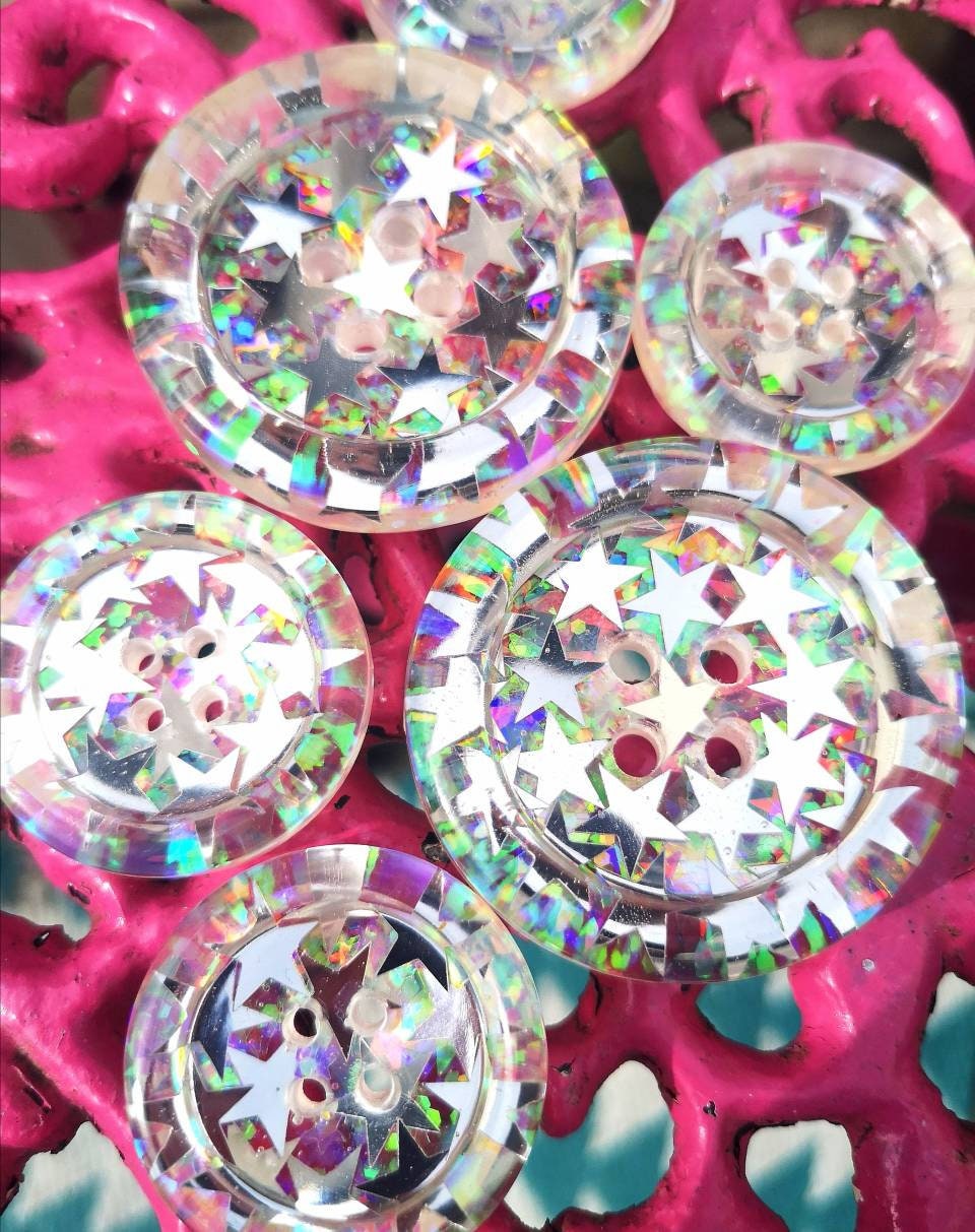 The Space Up Your Life button – Cosmic Silver Star Resin Button with Iridescent Glitter