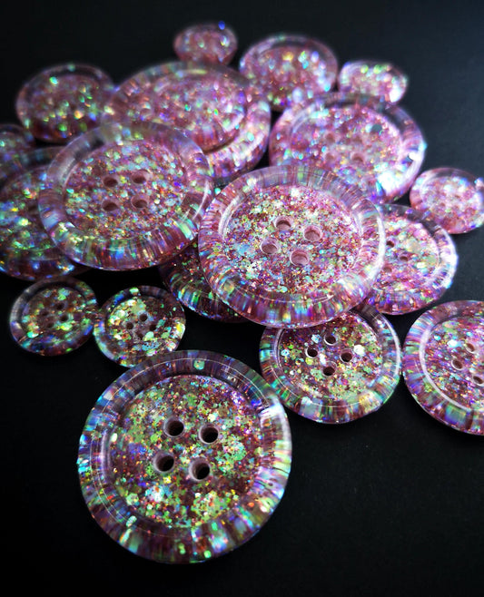Mauving Mountains Button – Dusty Mauve Rose Resin Button with Iridescent Sparkle