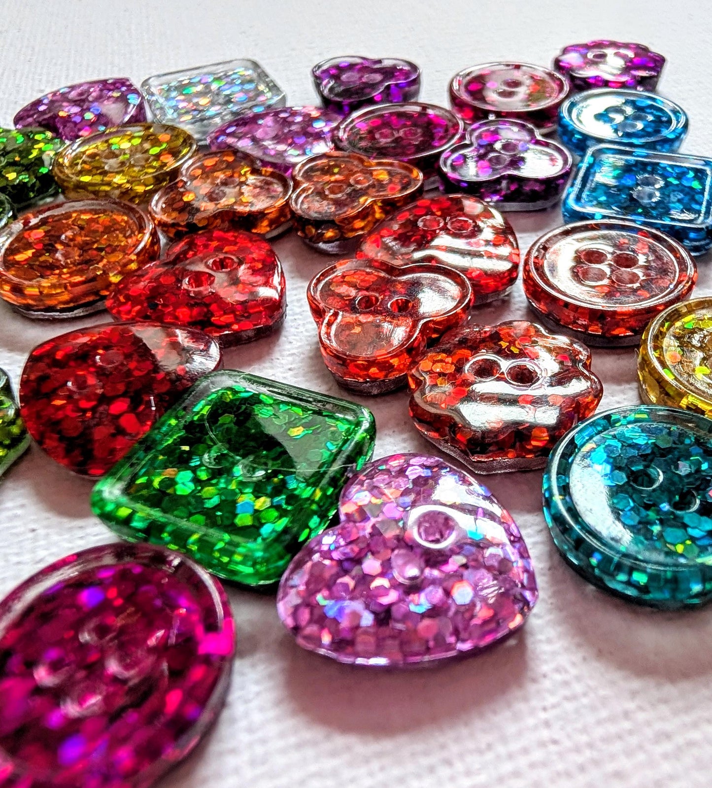 The Mini Rainbow Set – Tiny Sparkly Holographic Resin Buttons in Full Spectrum Colours